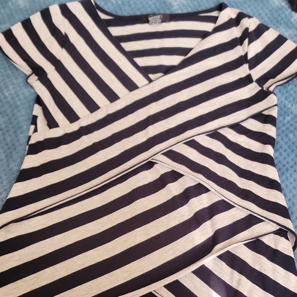 Verve Ami Navy and Gray Striped Top